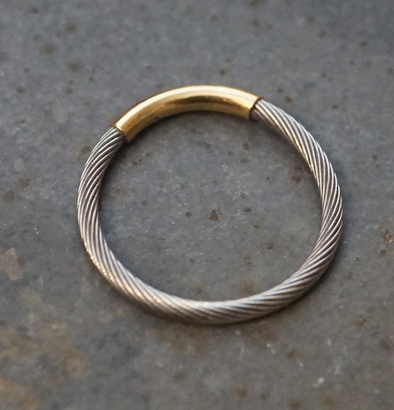 Nautical Cable Band, Ring, Steel, Gold, Thin Band,