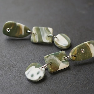 Polymer Olive Camo Colors Swarovski Crystal Geometric Long Dangle Post Back Earrings,*READ DESCRIPTION BELOW