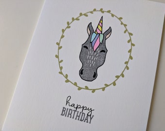 Happy Birthday - Unicorn & Wreath