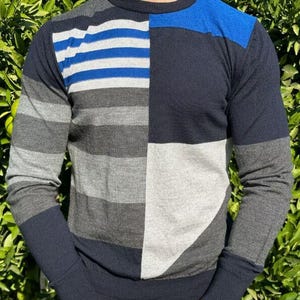 Luxury Dior Knit Geometrical Striped Light Pullover Crew Neck Sweater Size M