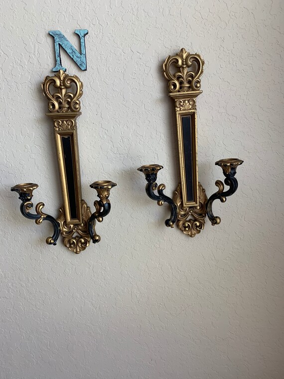 Homco Syroco Wall Sconces Votive Candle Holders Gold 4081