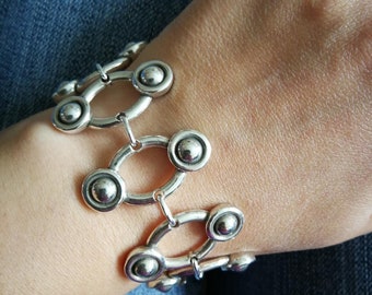 Chunky silver bracelets for women boho, silver wide cuff bracelet, chunky chain statement bracelets, thick link bracelet women, oxidized