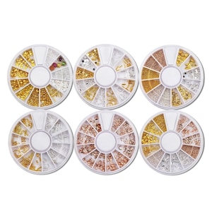 Nail Art Decor Accessories Nail Rhinestones and Metal Beads 6 or 9 Wheels