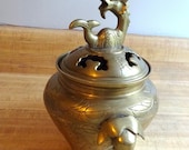Brass Incense Burner Chinese Spiritual Meditation Censer Ornate Alter Fragrance Home Decor Bronze Dragon Lid Carved Peonies Elephant Handles