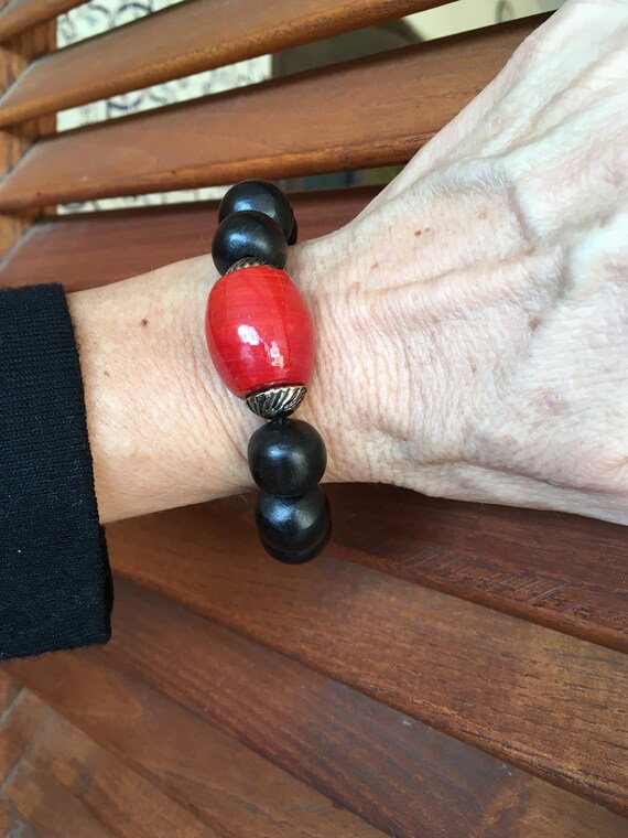 Kigali Elastic Bracelet Ebony Wood Beads And African Ceramics Etsy