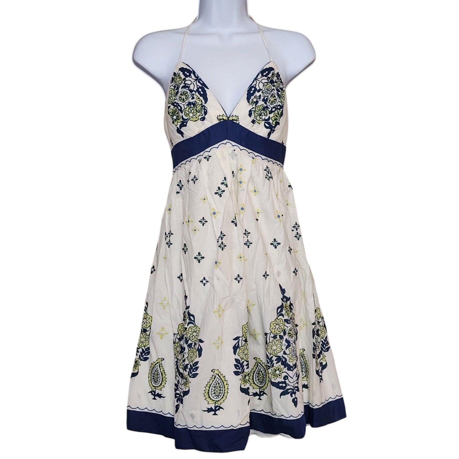 Teeze Me Womens Empire Halter Dress Size 7 Ivory Blue Glitter Lined - Etsy