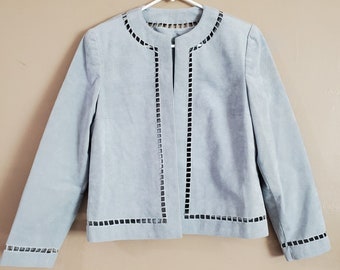 VTG Union Made Unbranded Suede Open Front Blazer Size 8 Blue Cut Out Lined