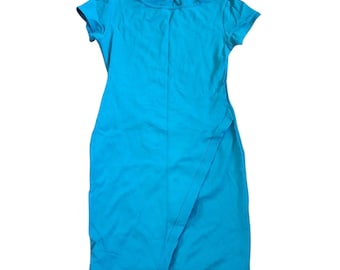Loveappella Womens Sheath Dress Size M Blue Short Sleeve Faux Wrap Stretch