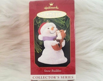 1999 Hallmark Keepsake Snow Buddies Snowman Fox 2nd Christmas Ornament Series