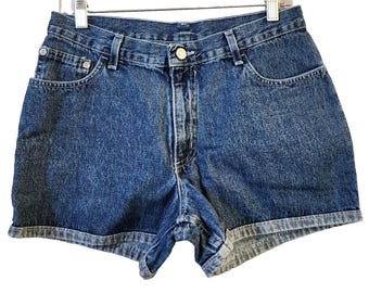 VTG No Boundaries Womens Cuffed Jean Shorts Size 11 Juniors Dark Blue Cotton