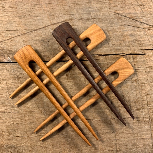 Handmade REVERSIBLE Wooden Hair Pin / Hair Fork