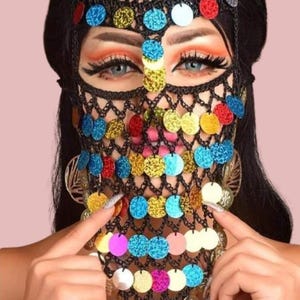 Coins Face Veil, Dancing Face Mask, Egyptian Coins Mask, Arabian Mask, Oriental Face Veil, Dance Accessories, Middle Eastern Face Veil, Veil