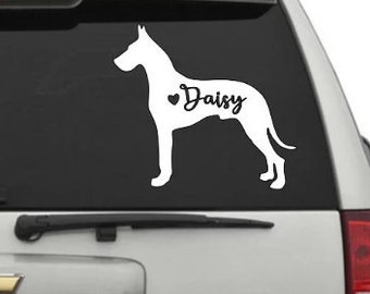 Great Dane Decal - Custom Decal - Great Dane - Personalized Dog Decal with Name and Heart - Personalized Vinyl Decal - Pet Decal