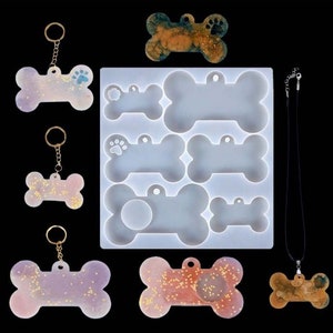 Angel Wings 2pcs Shiny Dog Bone Shape Keychain Molds Resin Silicone Molds Dog Tag Molds for Epoxy Resin, Silicone Molds Polymer Clay Mold for DIY Pet Tag