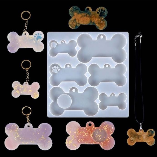 Multi Dog Bone Keychain Mold , Pet Tag Mold, Silicone Resin Molds, Resin Supplies