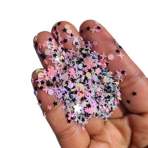 Black and Acrtic White Iridescent Shift Assorted Shape Glitter, Craft Supplies