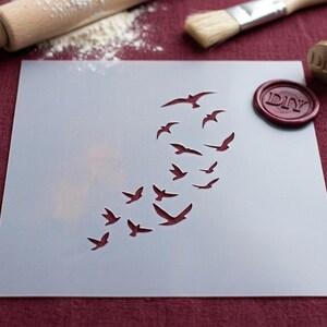 Flock of Birds Stencil - Flying Bird Silhouette Pattern for DIY Crafts Art and Home Decor - Reusable Mylar Stencil for Seasonal Projects