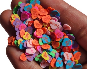 Sweet Talkin' Hearts, Conversation Heart Slices,Craft Supplies, Heart polymer Clay Sprinkles, Valentines Day Hearts, Confessions, NON EDIBLE