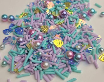 Mermaid Caviar Pearl Rhinestone Mix with Shell Glitters, Craft Supplies, Resin Rhinestones, Faux Pearls Sprinkle Mix, NON EDIBLE