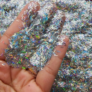 Silver Holographic Tinsel Glitter, Strip Glitter, Nail Art Glitter, Deco,NON EDIBLE  Holo tinsel Glitter, Craft Supplies