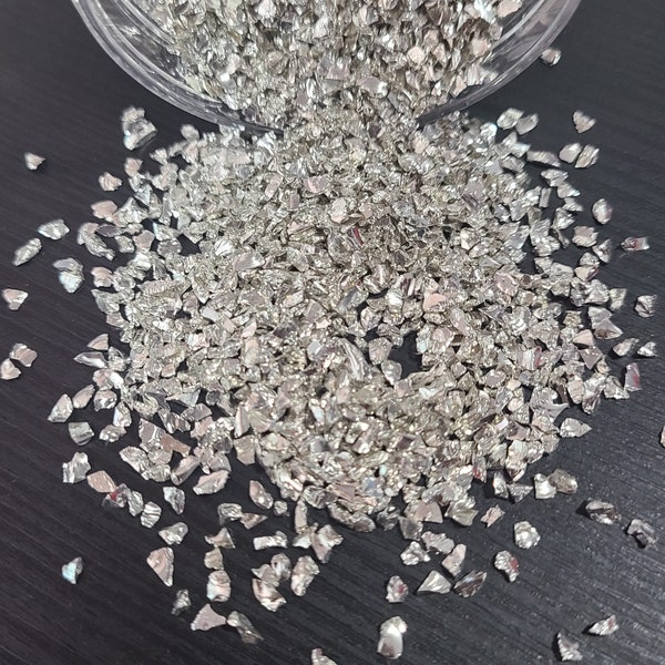 Silver Broken glass stones crystals, uv epoxy resin filler, diy craft nail art decoration, jewellery making mould fillings, Craft Supplies