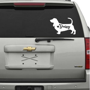 Basset Hound Decal - Custom Decal - Basset Hound - Personalized Dog Decal with Name and Heart - Personalized Vinyl Decal - Pet Decal