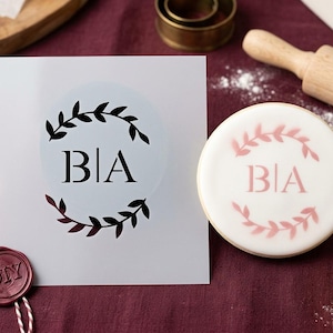 Bröllopsmonogramschablon med lagerkrans, initialschablon för kakor och gör-det-själv-projekt, återanvändbar Mylar-dekorativ mall