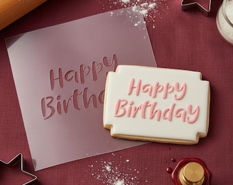 Happy Birthday Cookie Stencil for Cake Decorating, Reusable Mylar Craft Template for Fondant & Royal Icing, DIY Birthday Party Supplies