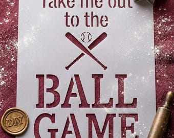 Take Me Out to the Ball Game Stencil - Baseball Sports DIY Craft Template for Wood Signs Walls and Canvas - Reusable Mylar Stencil