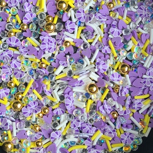 Purple Shell with Hearts and Gold Pearls Mix, DIY Craft Supplies,NON EDIBLE  Mermaid Themed Polymer Clay Sprinkles, Fimo Fake Sprinkle Mix