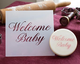 Welcome Baby Stencil for Baby Shower Signs, New Arrival Nursery Wall Decor, Reusable Script Template for DIY Crafting, Premium Mylar