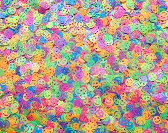 Smiley Face Neon Glitter Multi Color Face Glitter Sequins, Polyester Glitter, Tumbler, Body Glitter, Craft Supplies