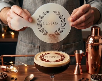 DIY Custom Coffee and Cocktail Stencil For Personalized Espresso Martini, Reusable Mylar Barista Template for Business Logos & Text