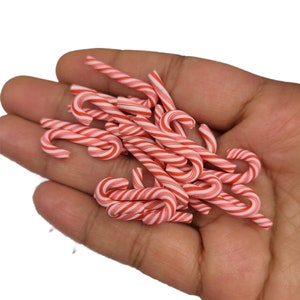 5 pcs Polymer Clay Candy Canes, Cute Swirl Fake Peppermint Charms, NON EDIBLE