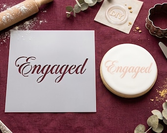Engaged Stencil for DIY Crafts Wedding Decor Bridal Shower Sign Painting Reusable Mylar Calligraphy Script Stencil Template