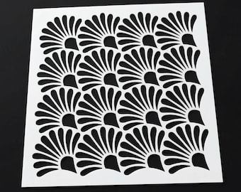 Art Deco Fan Stencil, Gatsby Scallop Pattern for Furniture and Walls, Cake and Cookie Decorating Stencil, Reusable 10mil Mylar Template