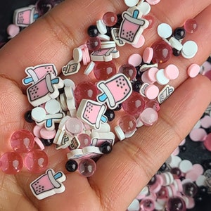 Pink Boba Bubble Tea Pearls Polymer Clay Sprinkle Mix, Craft Supplies, Kawaii Decoden Charms, Cute Fake Food Sprinkles, NON EDIBLE Sprinkles