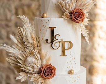 Custom Double Initial Cake Toppers | Mirror Gold Acrylic Monogram Cake Topper | Flat Back Letters | Cake Charms | Couples Initials