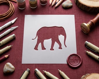 Pochoir éléphant marchant - modèle de peinture animal en mylar réutilisable pour travaux manuels, décoration animalière, oeuvre d'art sur toile et scrapbooking