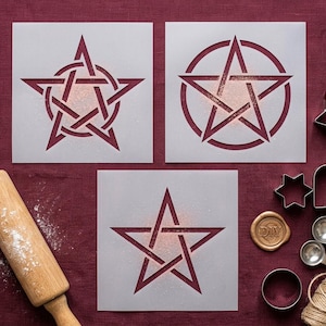 Pentagram Stencil Set of 3 Witchcraft Art Template Sacred Geometry Modern Pagan Symbol Reusable Mylar Crafting Supplies DIY Altar Decor