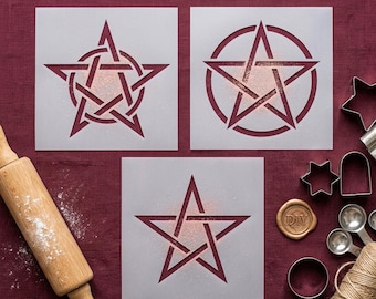 Pentagram Stencil Set of 3 Witchcraft Art Template Sacred Geometry Modern Pagan Symbol Reusable Mylar Crafting Supplies DIY Altar Decor