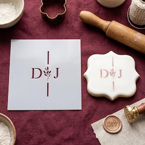 Anpassad bröllopsmonogramschablon för DIY-pyssel, initialbokstavsschablon med blomkvist, återanvändbar Mylar-schablon för högtidsgåvor