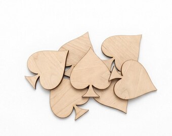 Wood Spade Cutout, Wooden Card Suit Blank for DIY Crafts, Laser Cut Spade Shape, Paintable Wood Decor, Various Sizes, Bulk Card Shapes