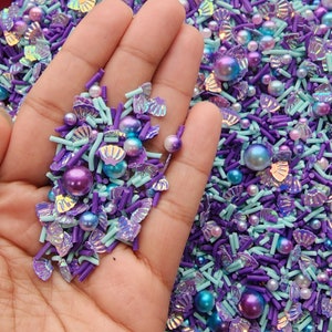 Mélange à saupoudrer de pâte polymère sur le thème des sirènes avec perles, fournitures créatives, saupoudrer le thème FAUX sirène violette, saupoudrages NON COMESTIBLES