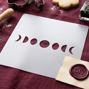 Stencil delle fasi lunari, modello del ciclo lunare, decorazione celeste per la casa, stencil riutilizzabile in mylar per lavori creativi stagionali e progetti artistici fai da te.