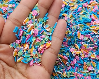 Under Water Ocean Theme Pink and Green Fish Polymer Clay Sprinkle Mix, Craft Supplies, NON EDIBLE Sprinkles