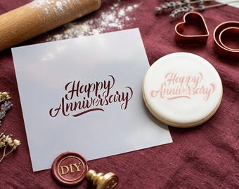 Happy Anniversary Stencil - Reusable Mylar Template for DIY Gifts, Cards, and Home Decor - Elegant Calligraphy Stencil - Tiramisu Stencil