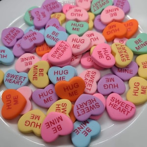 Multicolor Message Hearts Resin Cabochons, Large Resin Saying Hearts, Valentine Fake Candy Hearts, Resin Valentine Conversation