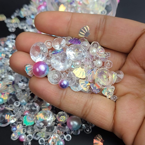 Caviar Pearl Rhinestone Mix with Shell Glitters, Craft Supplies, Resin Rhinestones, Faux Pearls Sprinkle Mix, Glitter Mix, Decoden