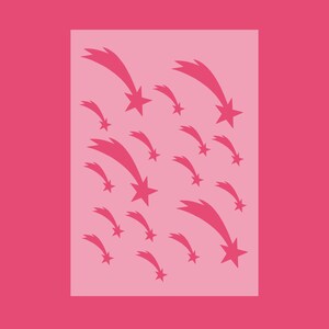 May include: A pink background with a pattern of pink shooting stars. The stars are all pointing in the same direction.
